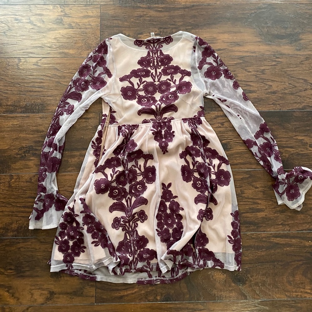 For Love And Lemons Burgundy Floral Mini Dress